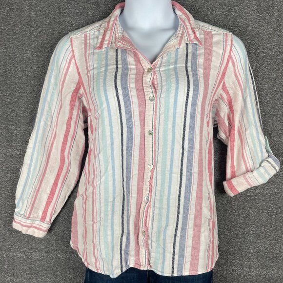 Rose Olive Top Womens Size 2X Striped Linen Beachy Work Office Everyday Casual - Picture 1 of 11